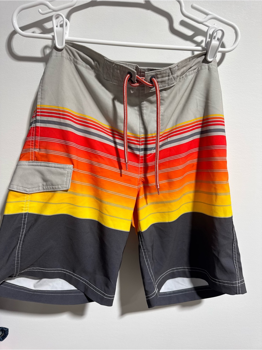 Men's Multicolor Stripe Swim Trunks - Gray, Red, Orange, Yellow Size Small